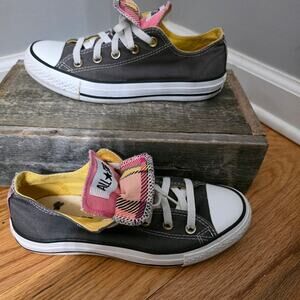 ​Converse All Star Double Tongue Low Top Charcoal Pink Plaid Women's Size 6